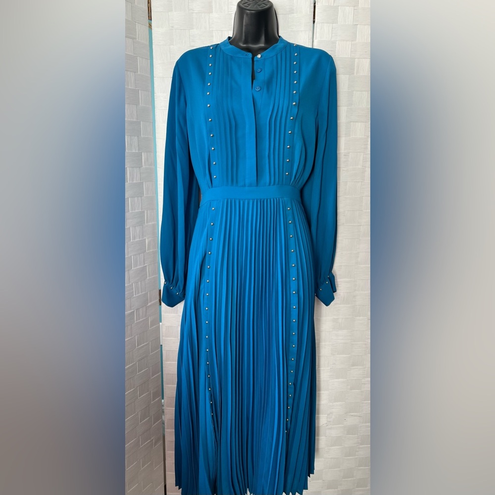 NWT $495 Elie Tahari Size 4 Blue Stone Gold Studded Dress